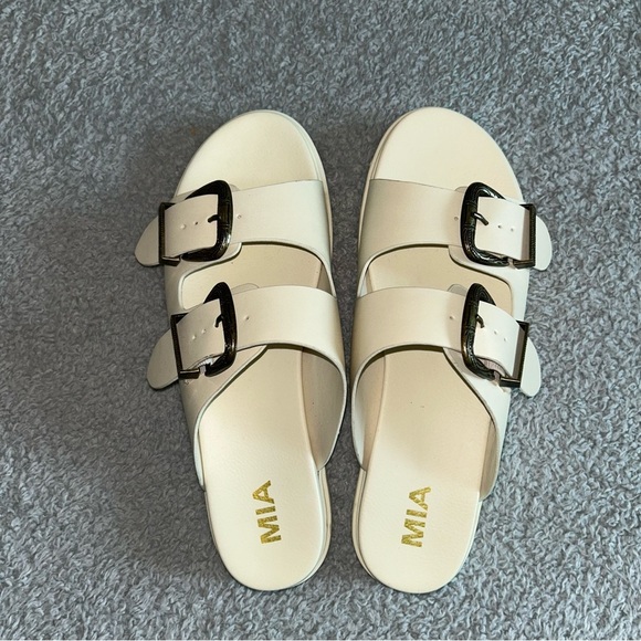 MIA Cream and Brown Sandals with Geometric Straps - Picture 1 of 5